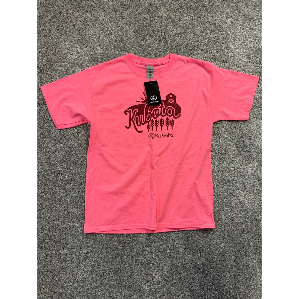 Kubota T-Shirt Youth XL Pink Short Sleeve Farm Logo Graphic Tee Gildan Cotton